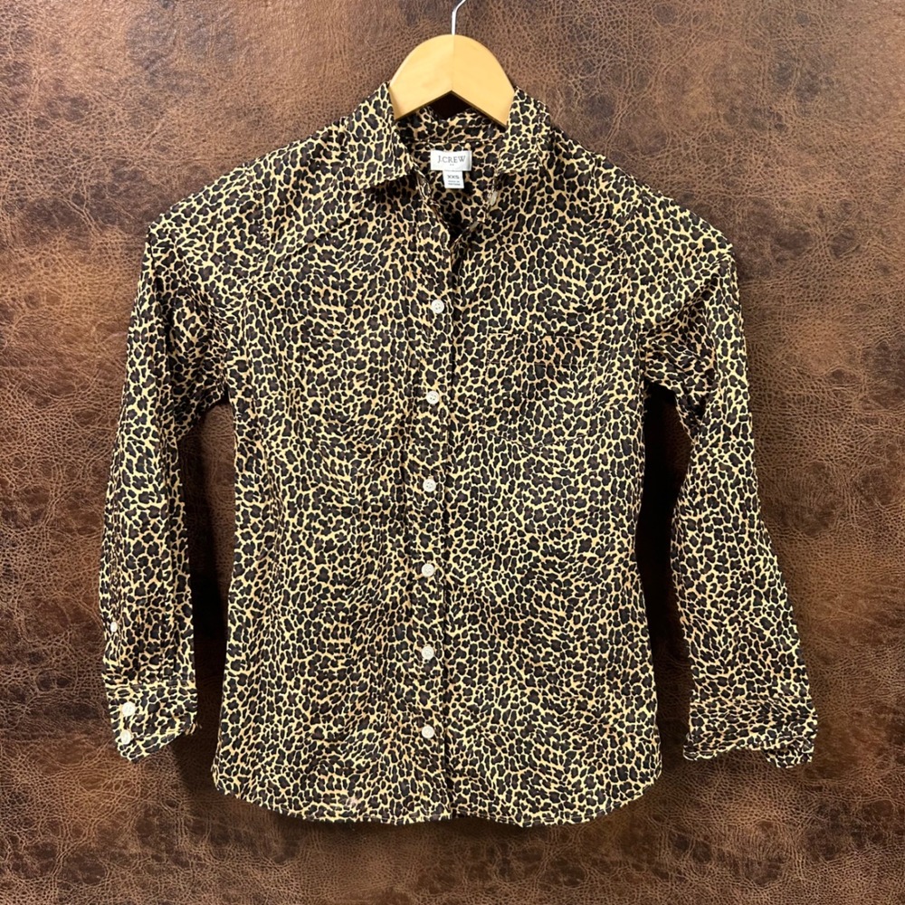 J. Crew Cheetah‎ Brown Button Down Women's Long Sleeve Top